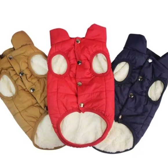 Other - Fleece Lined Dog Jacket / Vest / Coat w/ Stand Collar, Red, Navy& Khaki